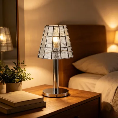 Vintage Tiffany Mosaic Glass Table Lamp Rechargeable Cordless Retro Ambient Night Light for Restaurant Bar Bedroom Deco