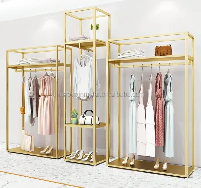 Nakajima High-End Double-Layer Gold Wrought Iron Hangers Floor-Standing Display Shelves Men's Women's Supermarket Supplies