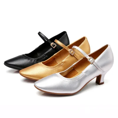 Women's Suede Mary Jane Ballroom Dance Shoes Mid Heel Non-Slip Sole Training Medium Waltz Square Social Dancing