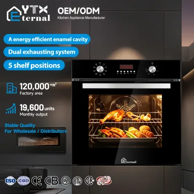 Large Capacity Apartment Villa Kitchen 66L 71L 60cm Black Glass Panel Multi Function Built in Electric Oven