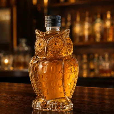 Owl Decanter 180ml Handblown Whiskey Glass Bottle Liquor Storage