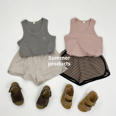 Cross-border Unisex Children's Vest Class Summer Thin Baby's I-shaped Small Medium-sized Neck Pure Cotton Sleeveless Solid Top