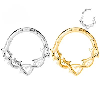 316L Stainless Steel Branch Thorn Septum Clicker Nose Ring Helix Cartilage Hoop Earring Piercing for Women Men