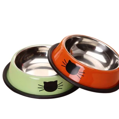 Stainless Steel Eco-Friendly Cute Design Anti-Skid Cat & Dog Bowl with Rice Basin