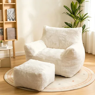 Bean Bag Chair with Footrest Plush Lazy Sofa with Armrest and Foot Stool Filled Bean Bag Sofas for Living Room and Dorm