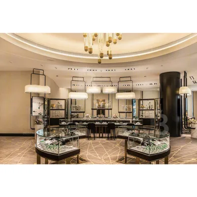 Modern Light Luxury Curved Glass Island Furnishings With Metal Support Legs Jewellery Retail Shop Jewelry Display Counter