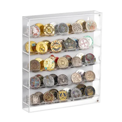 Challenge Coin Display Case Wall Mounted Acrylic Coin Display With Magnetic Door Removable Shelves Collectibles Storage