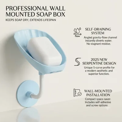 Wall Mounted Soap Dish Holder with Self-draining Tray PP Serpentine Curved Design Drainage Rack for Hotel Bathroom