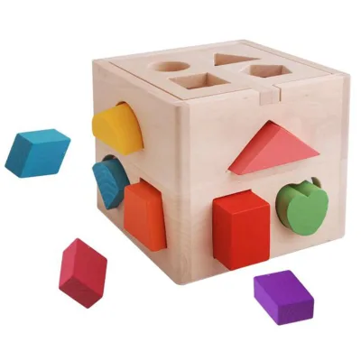 New Wooden Baby Toy Activity Cube Early Learning Shape Sorting Box Baby Toys Geometric Shape Toy Cute