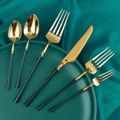 New 2022 Fashionable Ceramic Handle Gold Flatware Metal Cutlery with Promotional Flatware Sets