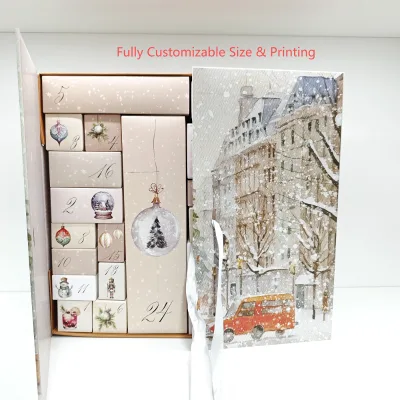 Customized Empty Christmas Advent Calendar With 24 Drawers Rigid Paper Luxury Printed Logo Surprise Gift Box Packaging
