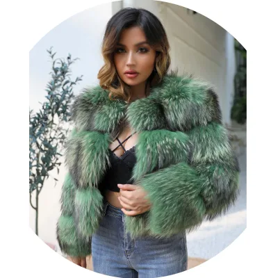 Daily Classic Fur Jacket Cropped Raccoon Fur Coat Winter Female Fluffy Raccoon Fur Bubble Coat