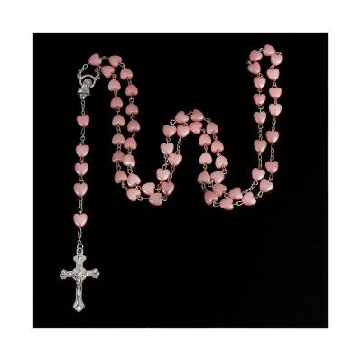 Love Pink Custom Catholic Rosary Necklace Catholic Holy Mother Mary Rosary Center Necklace