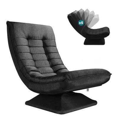 Modern Grey Black Adjustable Backrest 360° Rotatable Foldable Padded Living Room Gaming Relax Floor Chair Leisure Accent Chair