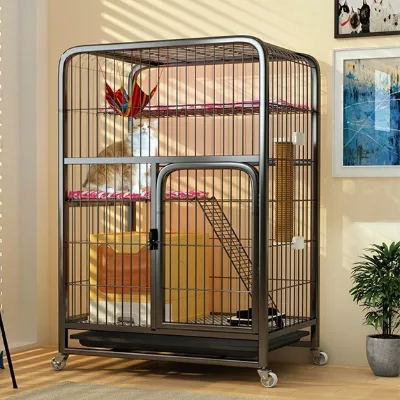 FishPrincess Foldable Classic Style Customized Design Stainless Steel Large Cat Kennel Double Doors Durable Lockable Pet Box