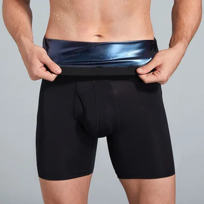 Men's Sweat Pants Five-Point High Waist Fitness Workout Heat Clothing Sports Plus Elastic Hot Sauna Sweat Shorts