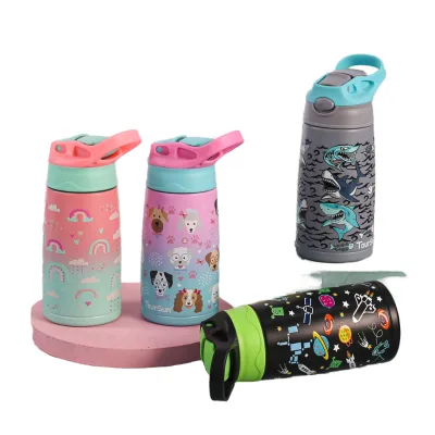 School Use BPA-Free 12oz Double Wall Vacuum Stainless Steel Thermos Water Bottle with Straw for Kids