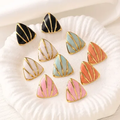 Wholesale Candy Color Triangle Stud Earring 18k PVD Plated Enamel Geometric Earrings for Women