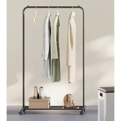 Light Luxury Single Rod Metal Coat Rack for Bedroom Clothes Storage Modern Floor-Standing Movable Clothes Drying Rack Home Use