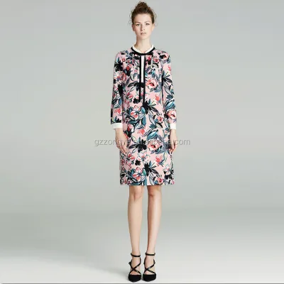 Lace Hem Sleeveless Lace up Print Long Chiffon Dress with Waistband