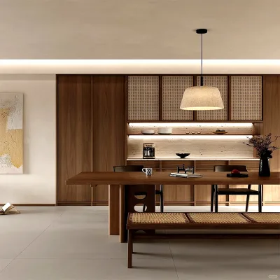Home Dining Room Furniture Restaurant-Style Sideboard Wine and Tableware Storage Cabinet Rattan Furniture