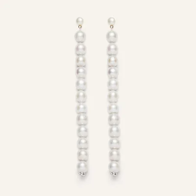 Elegant Gold Plated Long Tassel Freshwater Pearls Drop Earrings