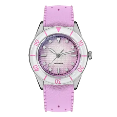 Women's Antique Gradient Dial Quartz Stainless Steel Watch 200M Waterproof Rotating Bezel Rubber Strap Diver Style Wristwatch