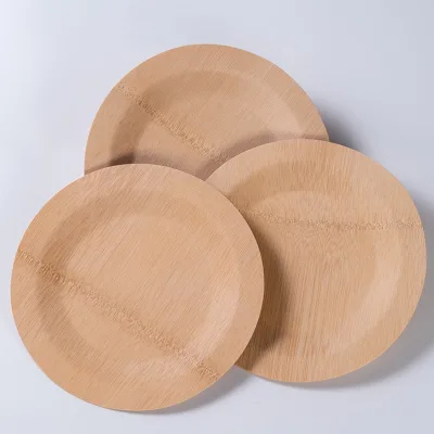 Luxury Embossed 10 Inch Round Wooden Disposable Patient Plate for Patient Meal Service Healthcare Tableware