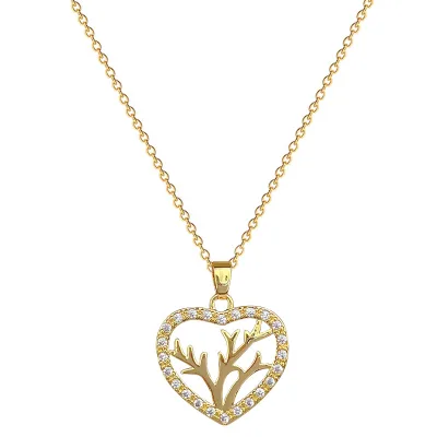 Gorgeous 18k Gold Plated Stainless Steel Antlers Boho Necklace Gold Color Bling Zircon Love Heart Shape Cheap Necklace for Women