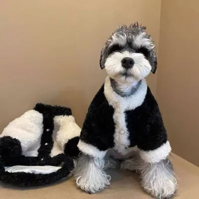 New Designer Pet Winter Plush Coat Black White Luxury Dog Warm Coat