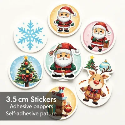 Christmas Stickers Merry Christmas Round Labels for Holiday Decoration and Gift Wrapping
