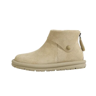 Wholesale Genuine Leather Thick Sole Fleece Line Thickened Warm Toe Rubber Outsole Snow Boots Women 2025 Autumn Winter New Boots