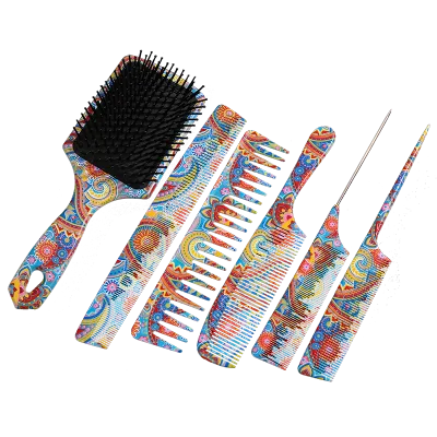 Private logo Colorful 6 Pieces Professional Barber Comb Set Salon Hairdressing Comb Antisnatic and Heat Resistant Cutting Comb