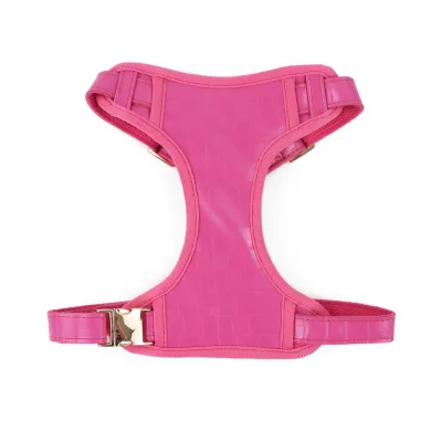 Custom Pink Color Durable and Breathable Leather Dog Harness and Collar Set Adjustable Mesh Padded Dog Harness With Collar