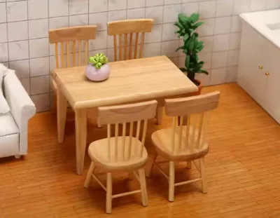 Mini DIY Toy Mini Kitchen Wooden Dining Table and Chair Set Dollhouse