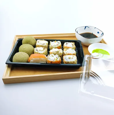 Factory Sustainable Disposable Plastic Pet Black Color Sushi Box With Clear Lid