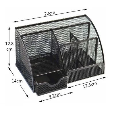 6 Compartments Metal Mesh Desk Organizer Woman Makeup Mesh Desk Organizer With Sliding Drawer
