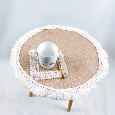 100% Jute Round Natural White Place Mat with Fringe for Wedding & Party Table Decoration