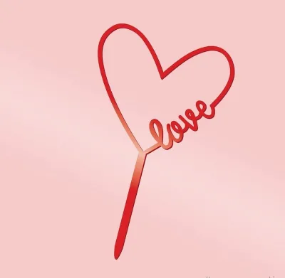 Red Hollow Heart with LOVE Character Cake Insert Acrylic Cake Topper Decorations for Party Cake Desserts Pastries