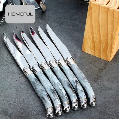 Wholesale 6-Piece Laguiole Knife Set Eco-friendly Wood Block Handcrafted BPA Free Modern Design Stainless Steel Steak Knives for