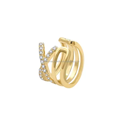 14K Pure Gold Ear Cuff Earrings Non-Pierced Zircon Ear Clip for Engagement Fine Jewelry for Daily OOTD