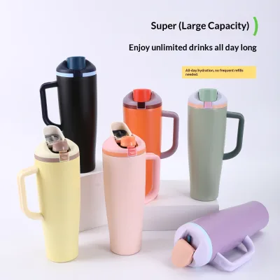 Cross-border 40-oz Handled Car Cup 304 Stainless Steel Double-wall Vacuum Insulated Tumbler Vehicle-mounted Cold-retention Mug