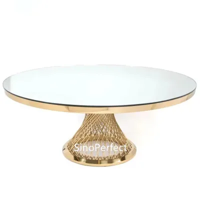 Chinese Supplier Bride and Groom Welcome Guests Banquet Party Table Stainless Steel Gold Round Mirror Table Wedding for Event