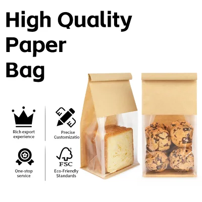 Wholesale Compostable Recycled Food Bread Biscuit Custom Printed Kraft Paper Bag with Window