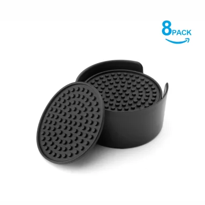 Silicone Tabletop Protection for Any Table Type Wood Granite Glass Soapstone Sandstone Marble Bar Coasters with Holder Set of 8