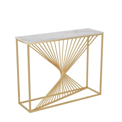Nordic Golden Marble Porch Table Luxury Simple Iron Decoration Gold for Home Furniture Against Wall Strip Light