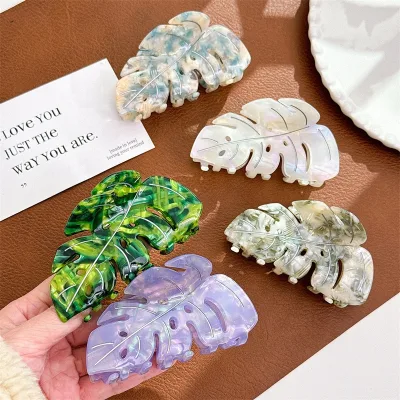 2024 High-end Leaves Style Acetate Hair Claw Fashion Large Hollow Out Leaves Hair Accessories Women Boutique Large Hairpins