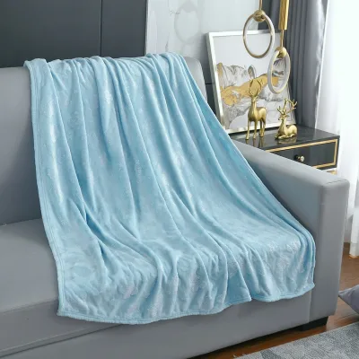 FY Home Textile Custom Warm Flannel Blanket Soft Polyester Fleece Blue Cloud Silver-foil-printed Blanket for Home