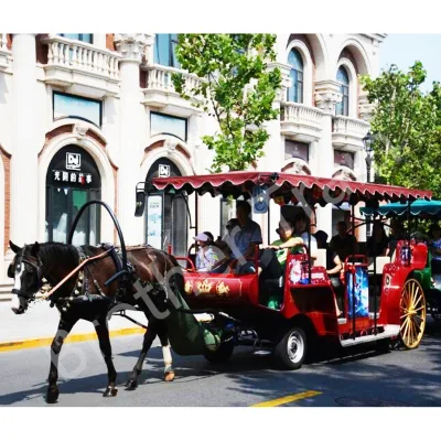 Factory Supply Electric Power 23 Seats Horse Carriage Western Cart 4 Wheel Horse Carriage Vintage Horse Wagon Cart Fort Sale