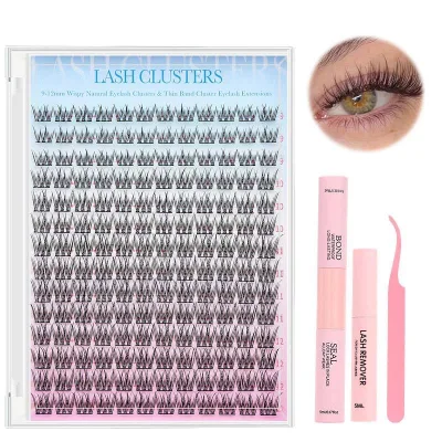 Wholesale Wispy Diy Cluster Lashes Kit 14Rows Little Devil Eyelash Segment Individual Lashes Cat Eye Lashes Clusters Custom Logo
